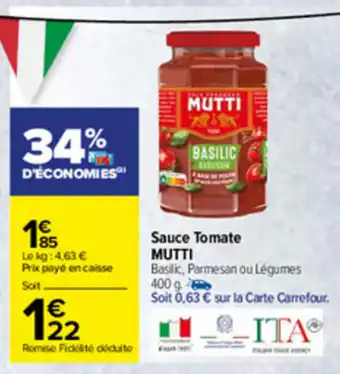 Carrefour Sauce tomate MUTTI offre