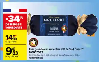 Carrefour Foie gras de canard entier IGP du sud ouest MONTFORT offre