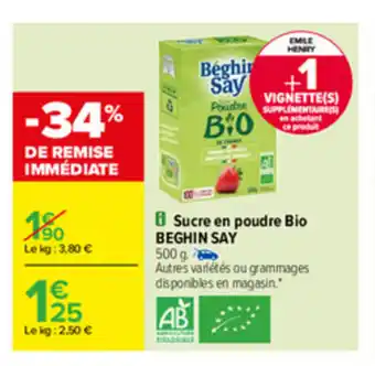 Carrefour Sucre en poudre bio BEGHIN SAY offre