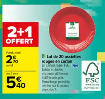 Carrefour Lot de 20 assiettes rouges en carton offre