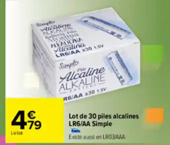 Carrefour Lot de 30 Piles Alcalines LR6/AA Simple offre