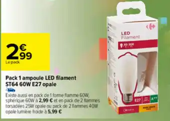 Pack 1 Ampoule LED Filament ST64 60W E27 Opale