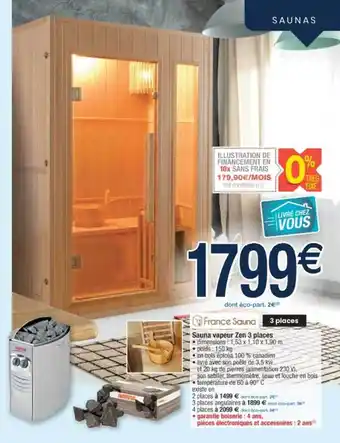 Cora x Carrefour Sauna Vapeur Zen 3 Places France Sauna offre