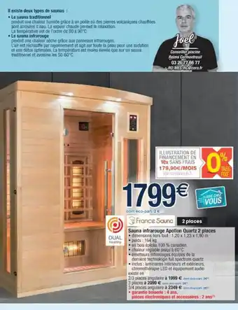 Sauna Infrarouge Apollon Quartz 2 Places France Sauna