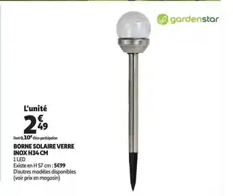 Auchan Borne Solaire Verre Inox H34cm offre