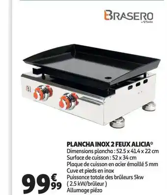 Auchan Plancha Inox 2 Feux Alicia Brasero offre
