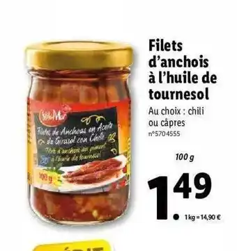 Lidl Filets D'anchois à L'huile De Tournesol offre