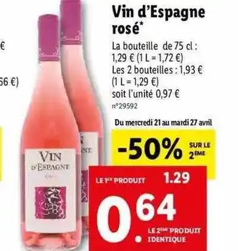 Lidl Vin D'espagne Rosé offre