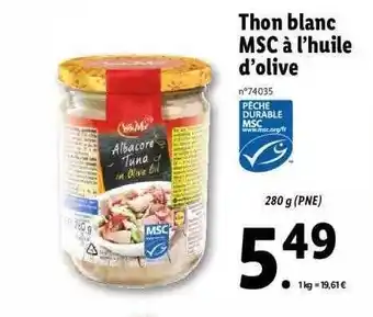 Lidl Thon Blanc Msc à L'huile D'olive offre