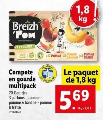 Lidl Compote En Gourde Multiipack Breizh'pom offre