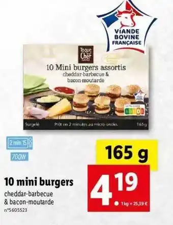 Lidl 10 Mini Burgers Toque Du Chef offre