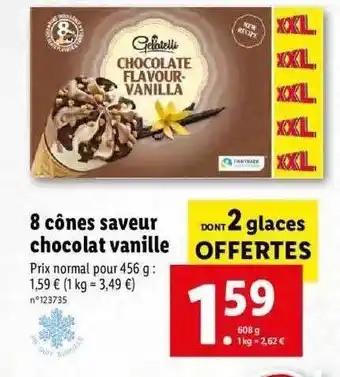 Lidl 8 Cônes Saveur Chocolat Vanille Gelatelli offre