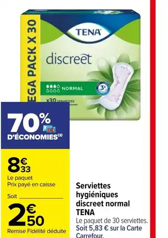 Carrefour Market Serviettes hygiéniques discreet normal TENA offre
