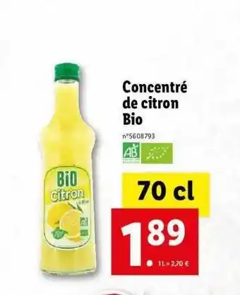 Lidl Concentré De Citron Bio offre