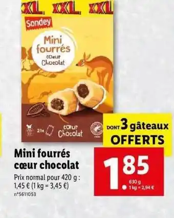Lidl Mini Fourrés Cœur Chocolat Sondey offre