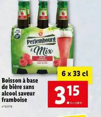Lidl Boisson à Base De Bière Sans Alcool Saveur Framboise Perlembourg & Mix offre