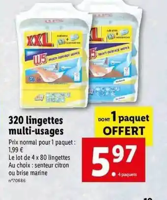 Lidl 320 Lingettes Multi-usages W5 offre
