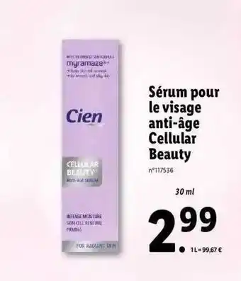 Lidl Sérum Pour Le Visage Anti-âge Cellular Beauty Cien offre