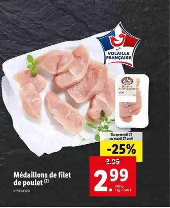 Lidl Médaillons De Filet De Poulet offre