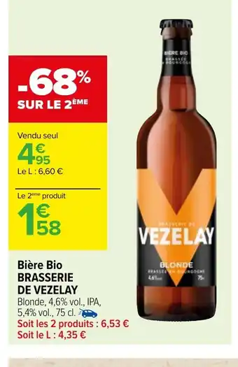 Carrefour Market Bière Bio BRASSERIE DE VEZELAY offre