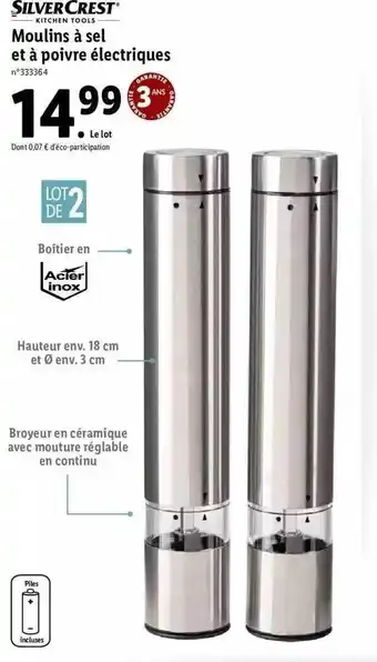 Lidl Moulin à Sel Et à Poivre électriques Silver Crest offre