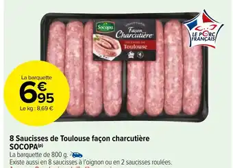 Carrefour Market 8 Saucisses de Toulouse façon charcutière SOCOPA offre