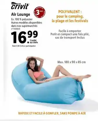 Lidl Air Lounge Crivit offre