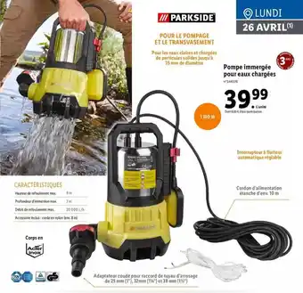 Lidl Pompe Immergée Pour Eaux Chargées Parkside offre
