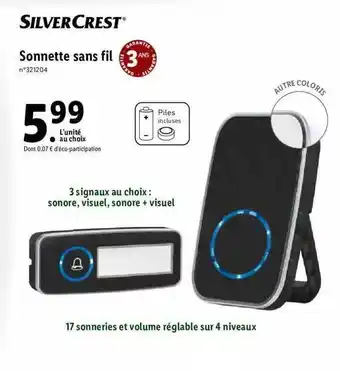 Lidl Sonnette Sans Fil Silver Crest offre
