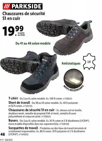 Promo Chaussures De Securite S1 En Cuir Parkside chez Lidl