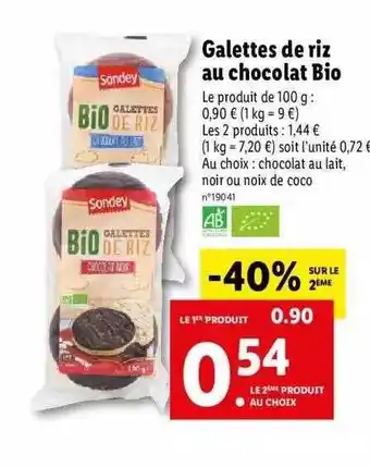 Lidl Galettes De Riz Au Chocolat Bio Sondey offre