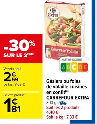 Carrefour Market Gésiers ou foies de volaille cuisinés en confit offre