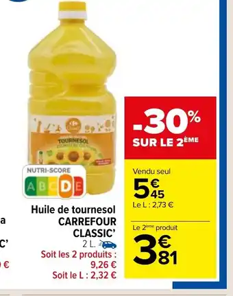 Carrefour Market Huile de tournesol CARREFOUR CLASSIC' 2 L. offre