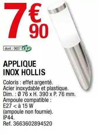 Brico Dépôt Applique Inox Hollis offre