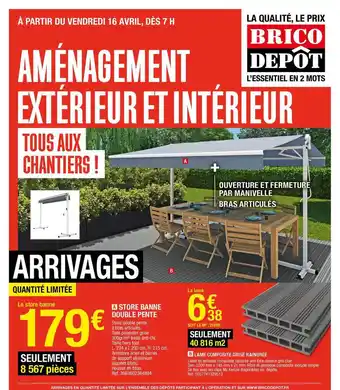 Brico Dépôt Store Banne Double Pente, Lame Composite Grise Rangée offre