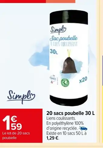 Carrefour Market 20 sacs poubelle 30 L offre