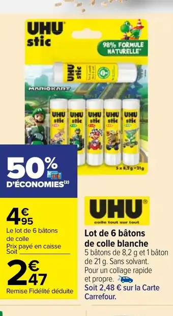 Carrefour Market Lot de 6 bâtons de colle blanche offre