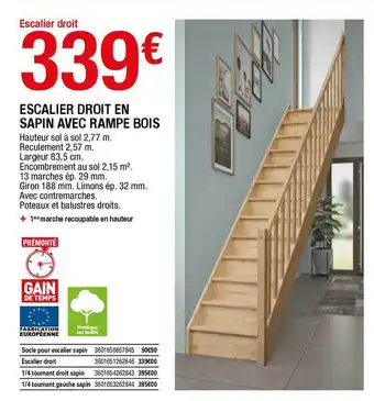Escalier Droit En Sapin Avec Rampe Bois