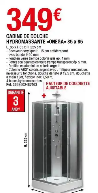 Brico Dépôt Cabine De Douche Hydromassante «onega» 85 X 85 offre
