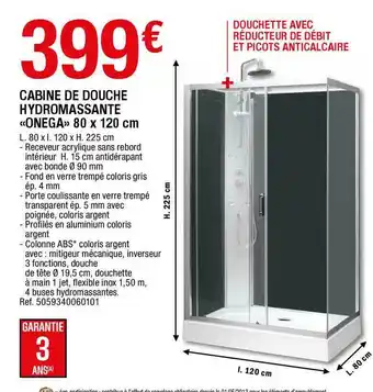 Brico Dépôt Cabine De Douche Hydromassante «onega» 80 X 120 Cm offre