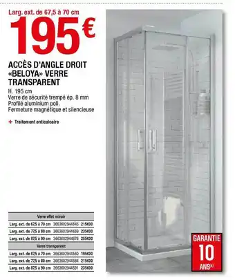 Brico Dépôt Accès D'angle Droit «beloya» Verre Transparent offre