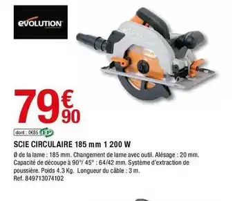 Brico Dépôt Scie Circulaire 185 Mm 1200 W Evolution offre