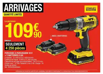 Brico Dépôt Perceuse à Percussion 18 V + 2 Batteries 2 Ah Stanley Fatmax offre