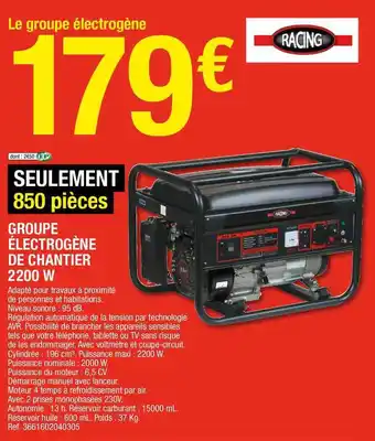 Brico Dépôt Groupe électrogène De Chantier 2200 W offre