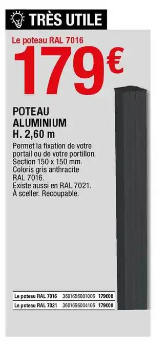 Brico Dépôt Poteau Aluminium H. 2,60 M offre