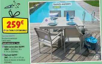 Bricorama Gamme Happy : Table Extensible, Fauteuil offre