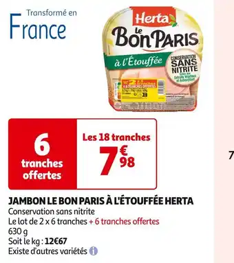 Auchan Supermarché HERTA JAMBON LE BON PARIS À L'ÉTOUFFÉE offre