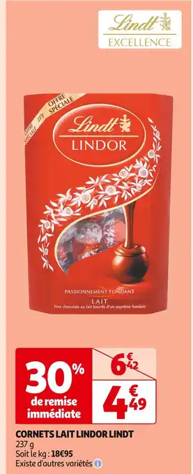 Auchan Supermarché LINDT CORNETS LAIT LINDOR offre