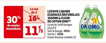 Auchan Supermarché OMO LESSIVE LIQUIDE ESSENCES NATURELLES JASMIN & FLEUR DE COTON(3) offre