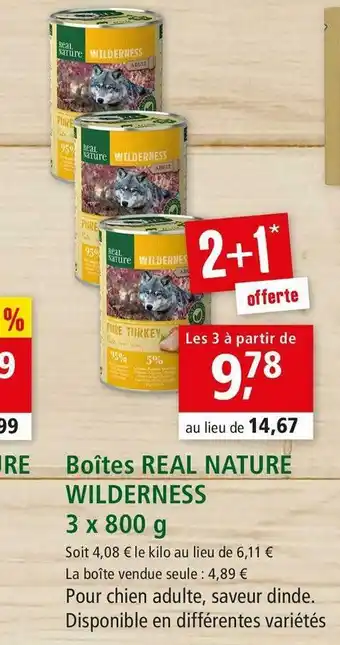 Maxi Zoo Wilderness boîtes real nature 3 x 800 g offre